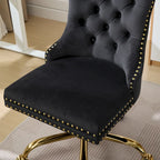 A&A Gray Velvet Tufted Home Office Chair with Golden Metal Base - Adjustable Swivel Desk Chair