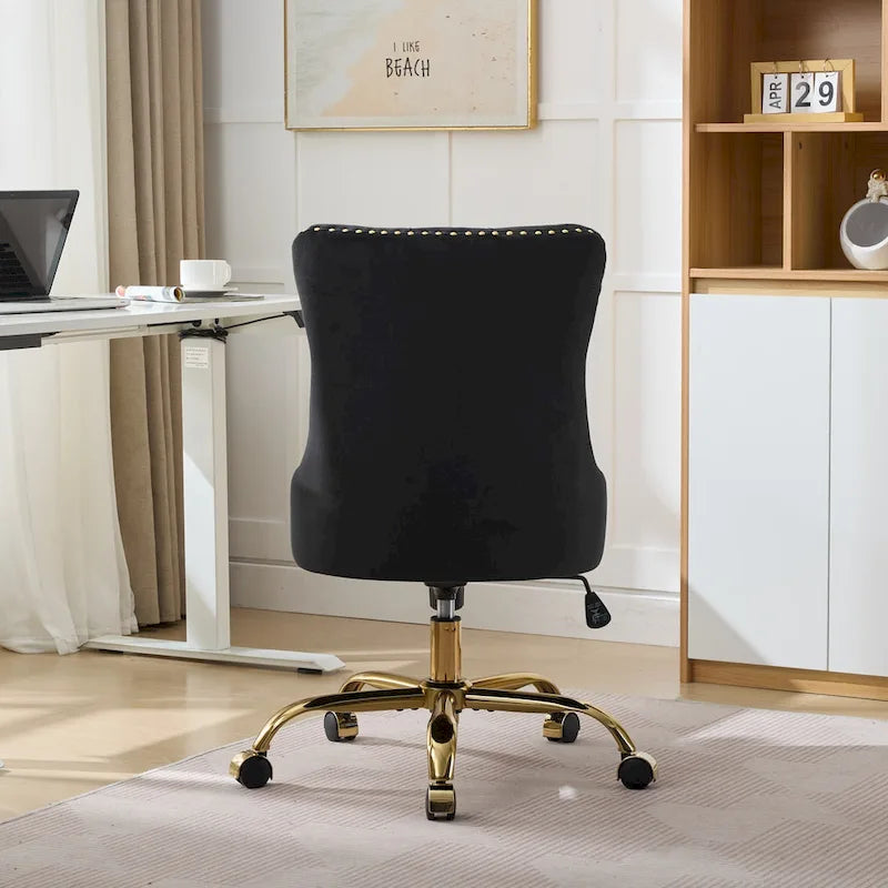 A&A Gray Velvet Tufted Home Office Chair with Golden Metal Base - Adjustable Swivel Desk Chair