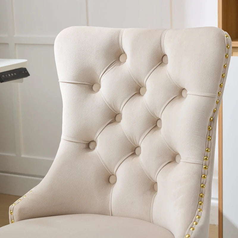 A&A Gray Velvet Tufted Home Office Chair with Golden Metal Base - Adjustable Swivel Desk Chair