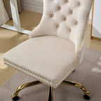 A&A Gray Velvet Tufted Home Office Chair with Golden Metal Base - Adjustable Swivel Desk Chair
