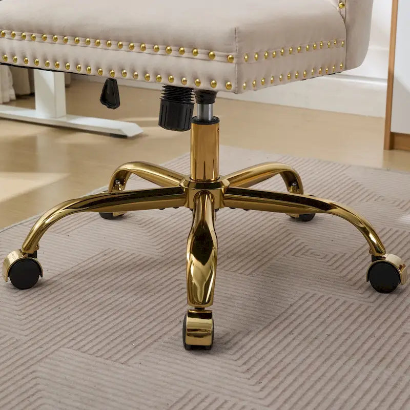 A&A Gray Velvet Tufted Home Office Chair with Golden Metal Base - Adjustable Swivel Desk Chair