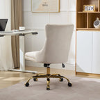 A&A Gray Velvet Tufted Home Office Chair with Golden Metal Base - Adjustable Swivel Desk Chair