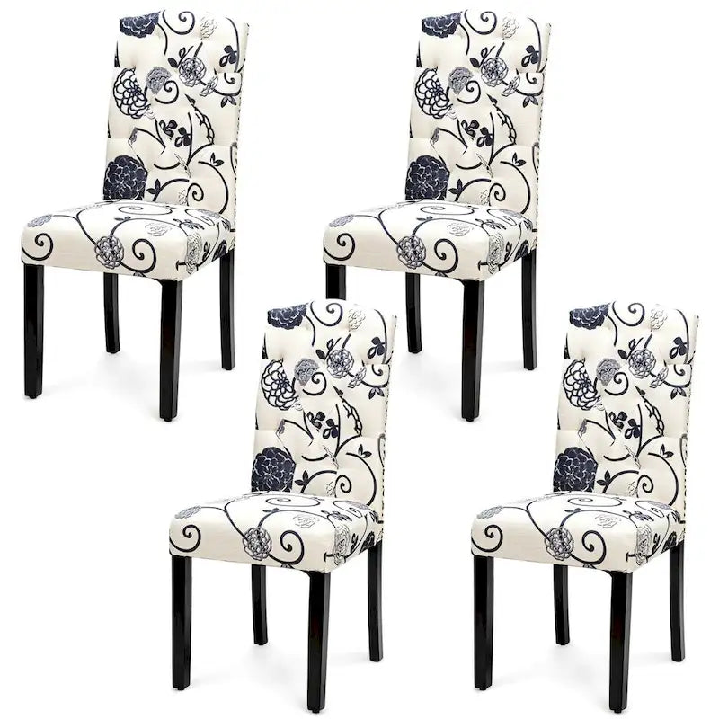 Gymax Set of 4 Tufted Dining Chair Upholstered Nailhead Trim Rubber - See Details