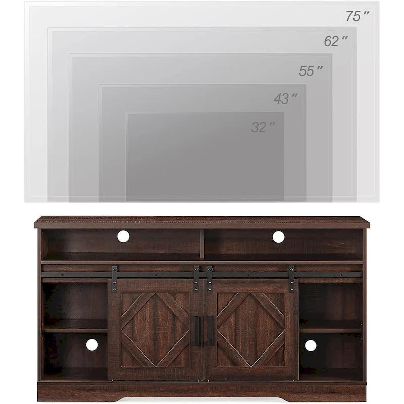 TV Stand for 65 70 Inch TV, Farmhouse Entertainment Center with 2 Sliding Barn Door,Rustic Brown - 59