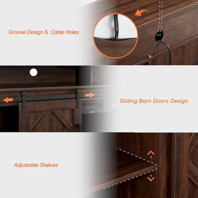 TV Stand for 65 70 Inch TV, Farmhouse Entertainment Center with 2 Sliding Barn Door,Rustic Brown - 59