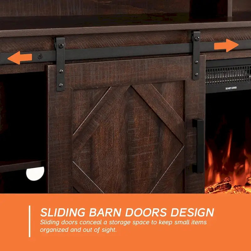 TV Stand for 65 70 Inch TV, Farmhouse Entertainment Center with 2 Sliding Barn Door,Rustic Brown - 59