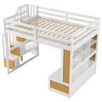 Full Size Loft Bed with Desk and Shelves,Two Drawers,Storage Staircase