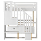 Full Size Loft Bed with Desk and Shelves,Two Drawers,Storage Staircase