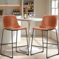 Classic Faux Leather 26 Inch Counter Height Bar Stools Set of 2 with Back and Metal Leg for Kitchen lsland