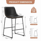 Classic Faux Leather 26 Inch Counter Height Bar Stools Set of 2 with Back and Metal Leg for Kitchen lsland