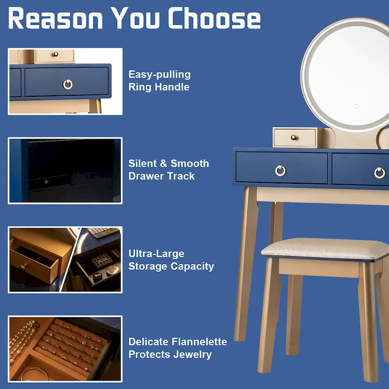 Costway Vanity Makeup Table Touch Screen 3 Lighting Modes Dressing - See Details