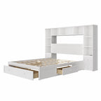Pine Wood Platform Bed with 2 All-in-one Nightstand, Bookcase Cabinet and 2 Charging Stations, 3 Drawers, Captain Bed Frame