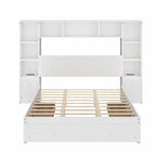 Pine Wood Platform Bed with 2 All-in-one Nightstand, Bookcase Cabinet and 2 Charging Stations, 3 Drawers, Captain Bed Frame
