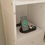 Pine Wood Platform Bed with 2 All-in-one Nightstand, Bookcase Cabinet and 2 Charging Stations, 3 Drawers, Captain Bed Frame