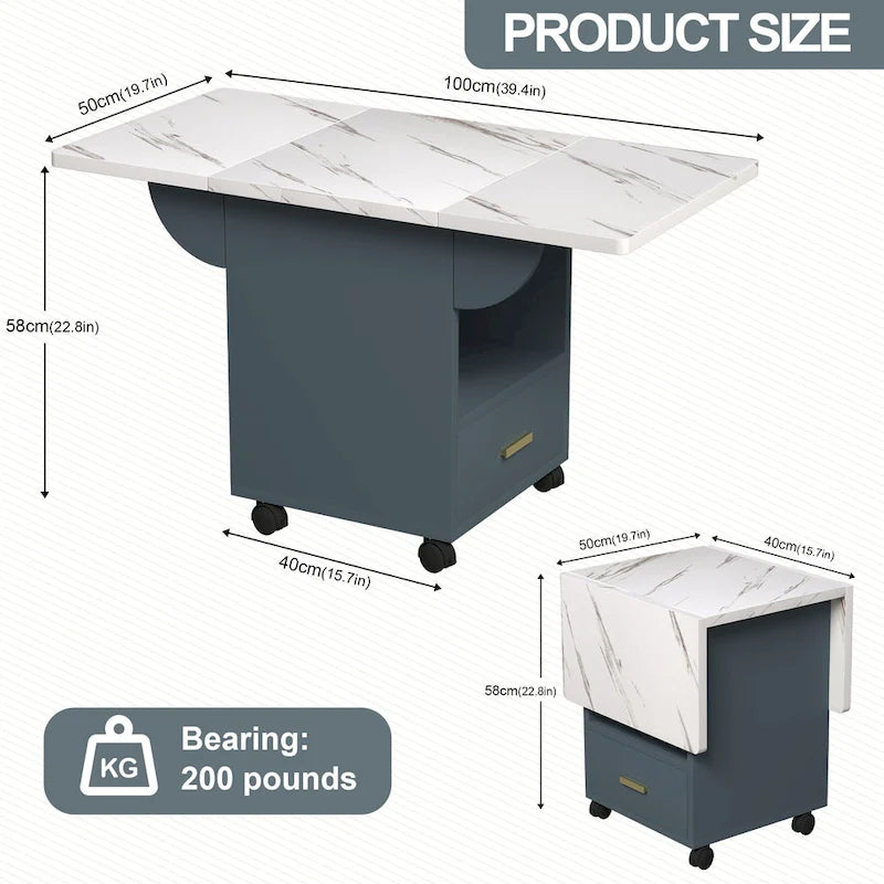 39.4 Foldable Solid Wood Dining Table with 4 Wheels and Drawer