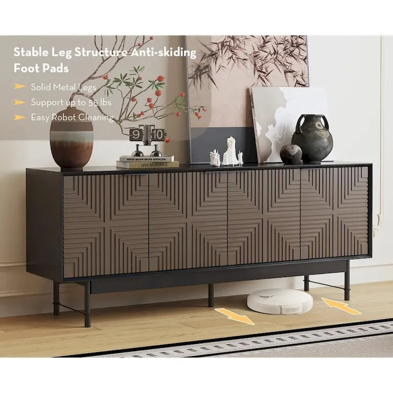 WESOME 64.45 Mid-Century TV Stand Entertainment Center with Doors