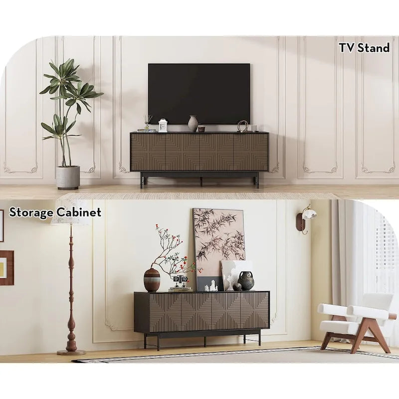 WESOME 64.45 Mid-Century TV Stand Entertainment Center with Doors