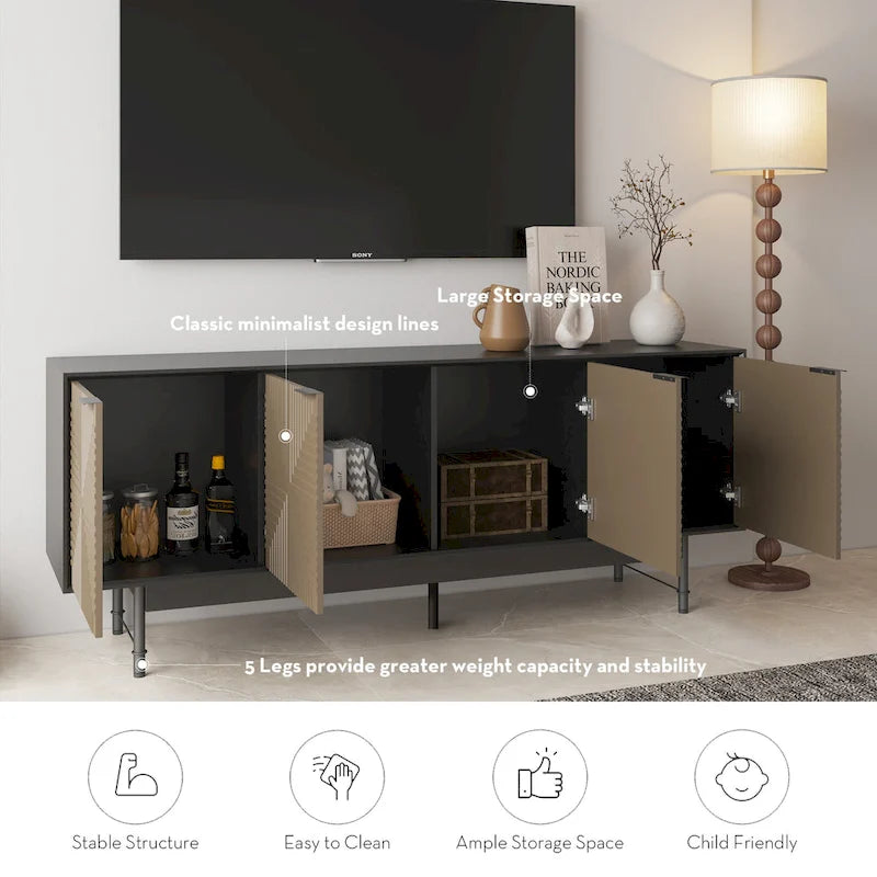 WESOME 64.45 Mid-Century TV Stand Entertainment Center with Doors