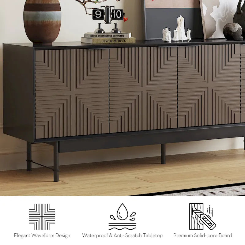 WESOME 64.45 Mid-Century TV Stand Entertainment Center with Doors