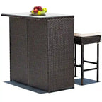 Costway 3PCS Patio Rattan Wicker Bar Table Stools Dining Set Cushioned