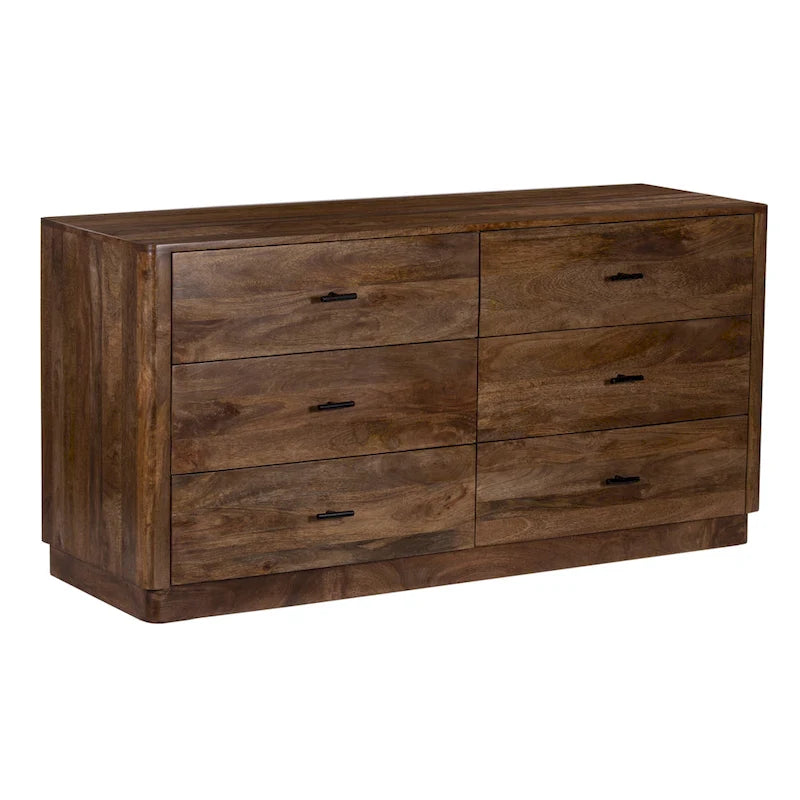 Tao 6 Drawers Dresser, Mango Wood, Walnut Finish, 60