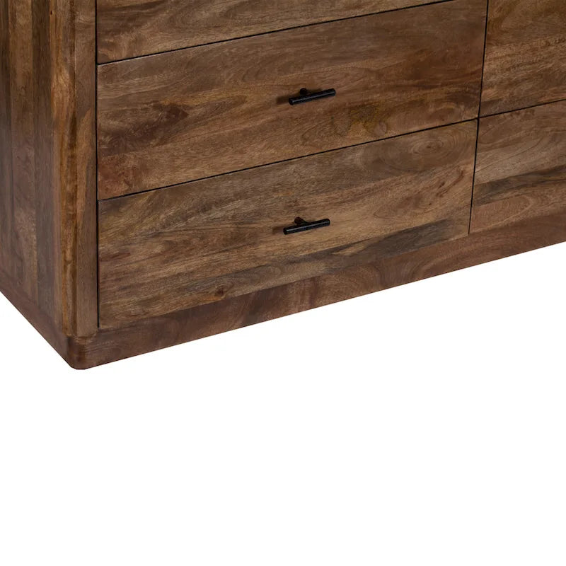Tao 6 Drawers Dresser, Mango Wood, Walnut Finish, 60