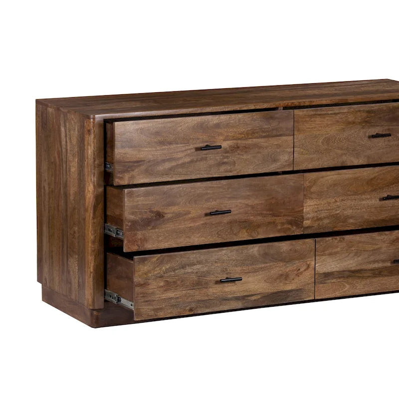 Tao 6 Drawers Dresser, Mango Wood, Walnut Finish, 60