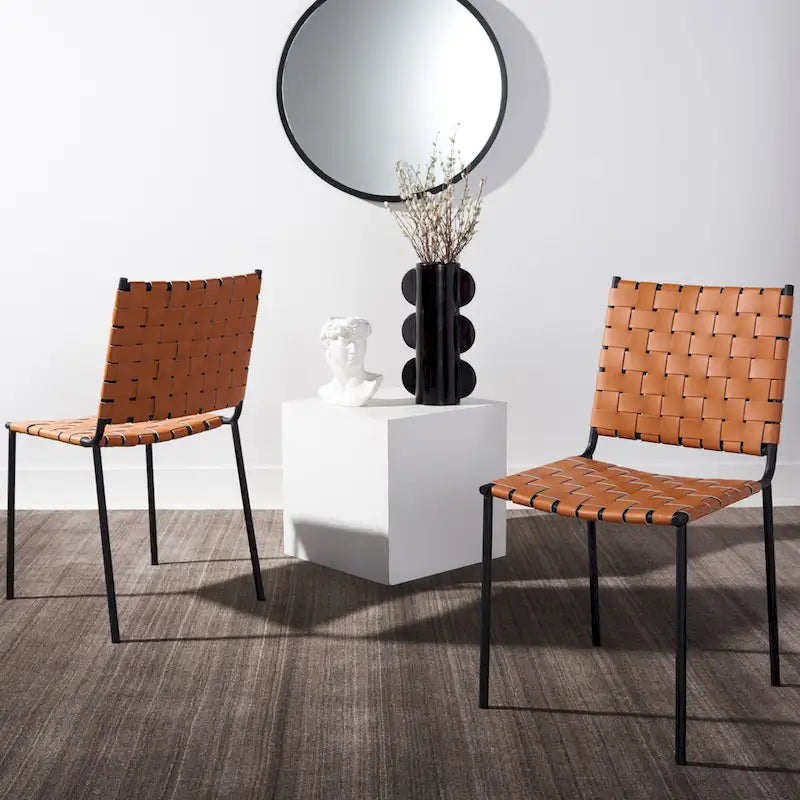SAFAVIEH Marvel Woven Leather Dining Chair (Set of 2) - 17 W x 20.5 L x 33.8 H - 17Wx21Dx34H