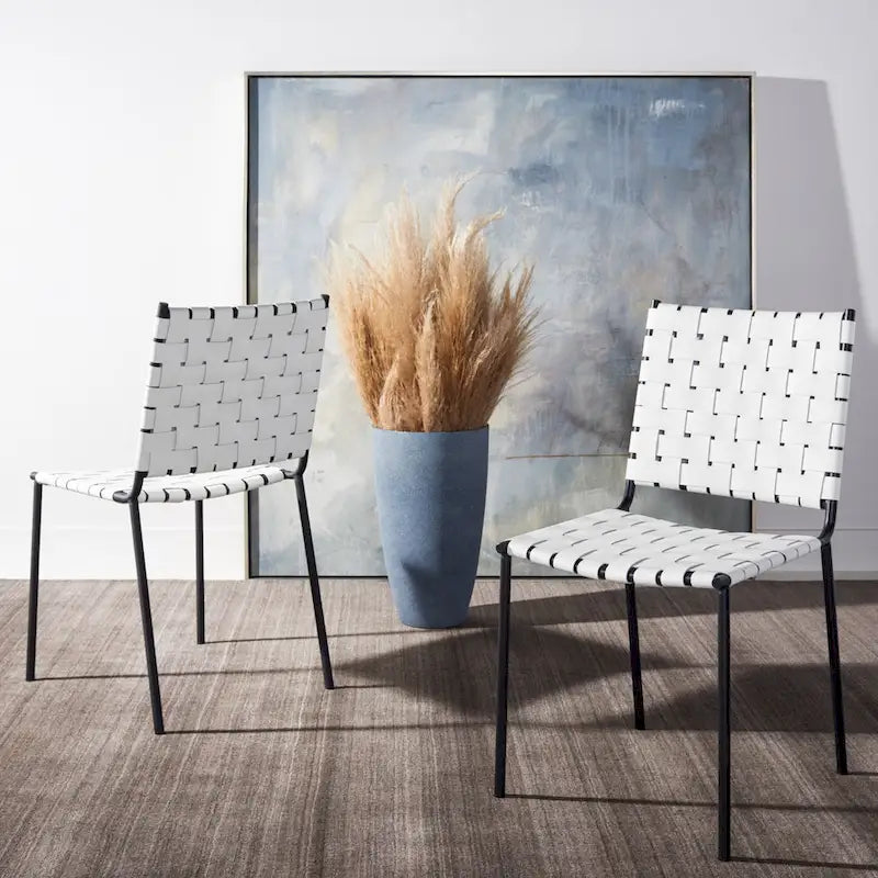 SAFAVIEH Marvel Woven Leather Dining Chair (Set of 2) - 17 W x 20.5 L x 33.8 H - 17Wx21Dx34H