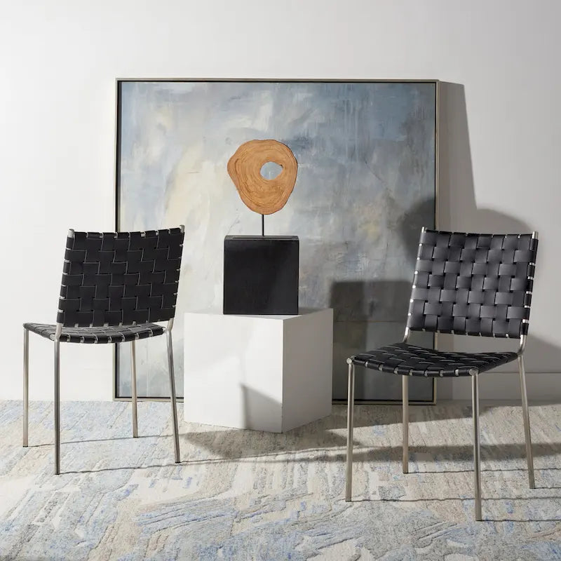 SAFAVIEH Marvel Woven Leather Dining Chair (Set of 2) - 17 W x 20.5 L x 33.8 H - 17Wx21Dx34H
