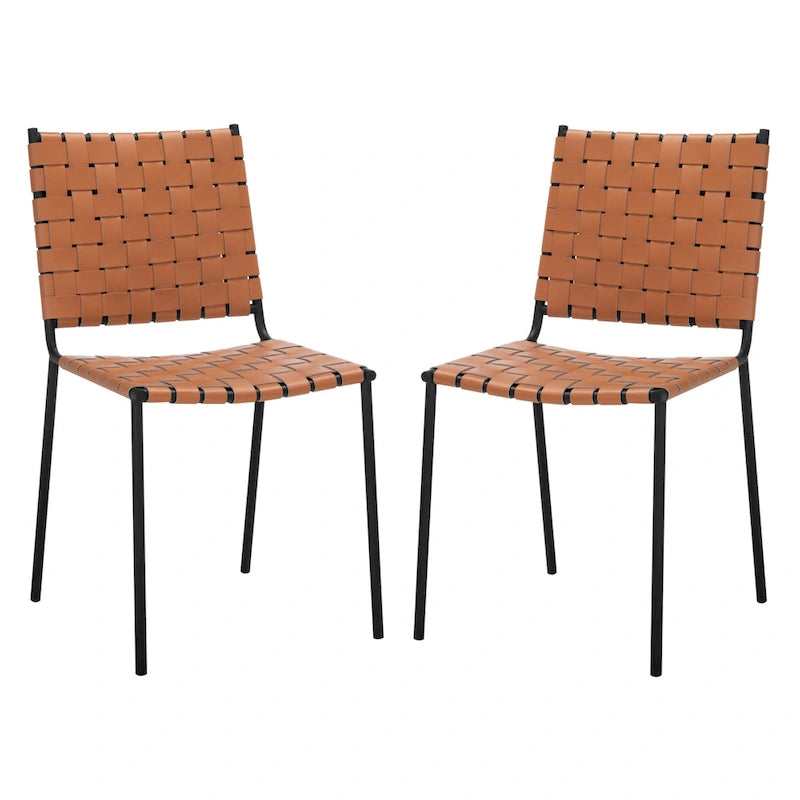 SAFAVIEH Marvel Woven Leather Dining Chair (Set of 2) - 17 W x 20.5 L x 33.8 H - 17Wx21Dx34H
