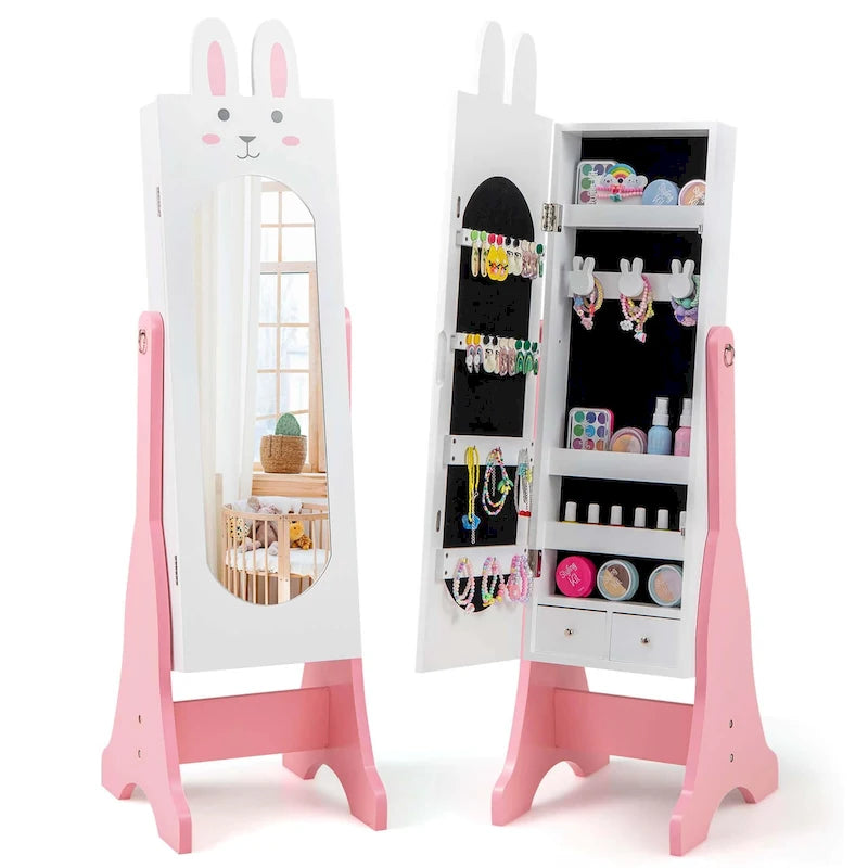Costway Kids Jewelry Cabinet Standing Children Jewelry Organizer with - See Details