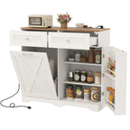 Gymax Tilt Out Trash Can Cabinet w/ Outlets 2 Drawers Adjustable Shelf