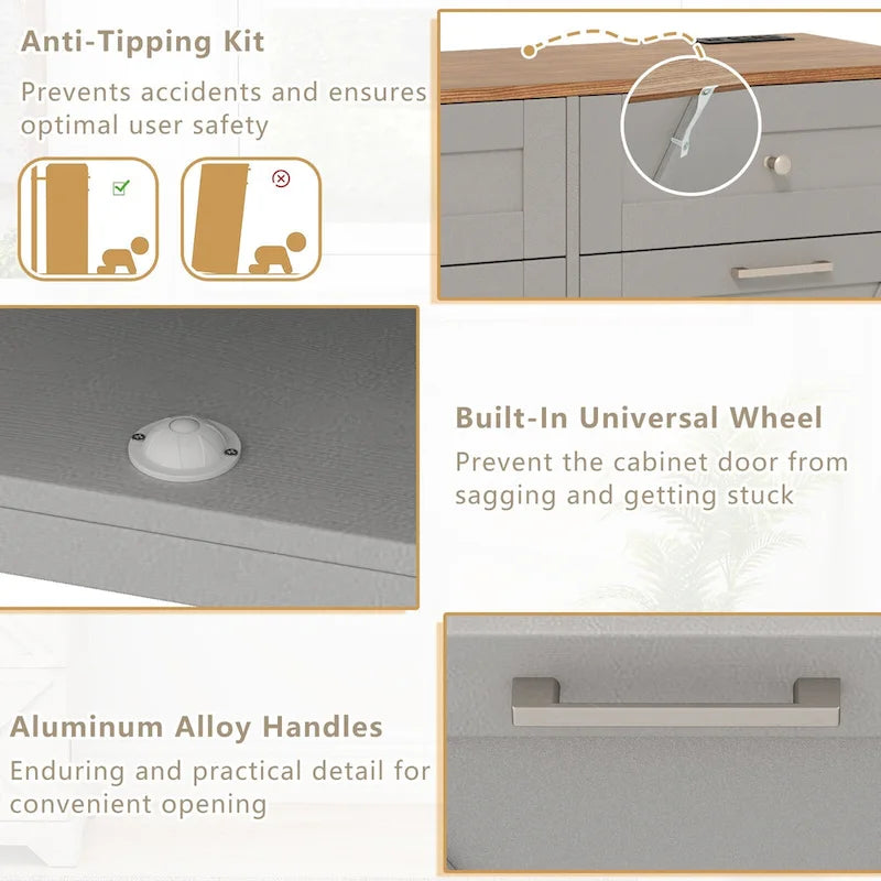 Gymax Tilt Out Trash Can Cabinet w/ Outlets 2 Drawers Adjustable Shelf