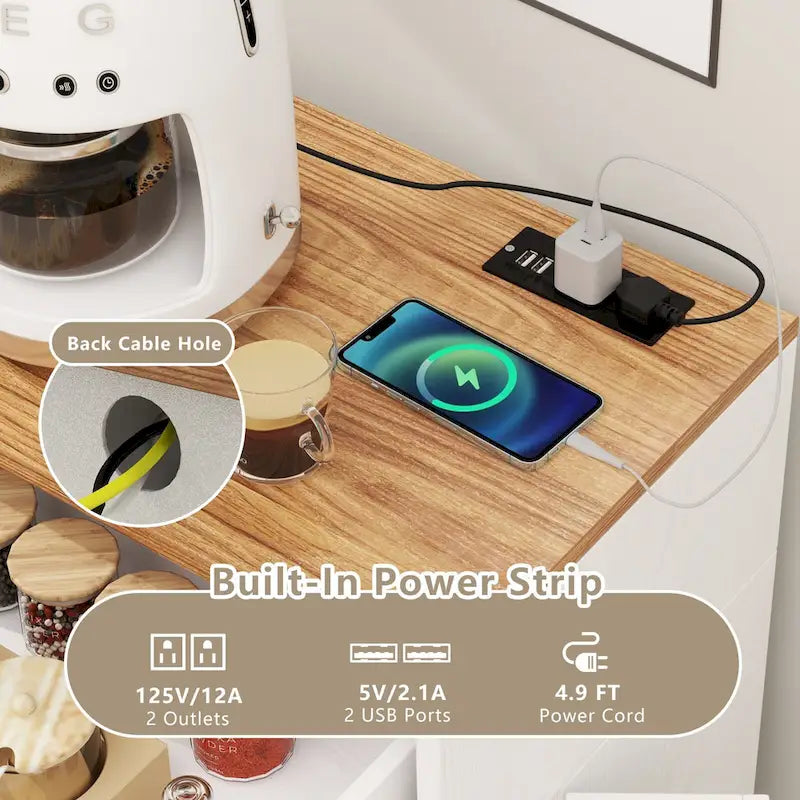 Gymax Tilt Out Trash Can Cabinet w/ Outlets 2 Drawers Adjustable Shelf