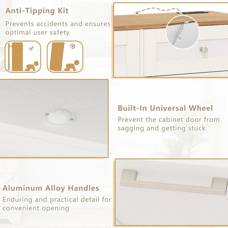 Gymax Tilt Out Trash Can Cabinet w/ Outlets 2 Drawers Adjustable Shelf