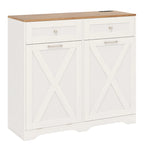 Gymax Tilt Out Trash Can Cabinet w/ Outlets 2 Drawers Adjustable Shelf