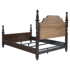 Meon King Poster Bed, Carved Headboard, Dark Oak Brown Wood