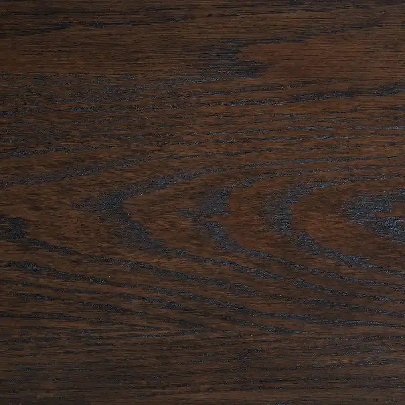 Meon King Poster Bed, Carved Headboard, Dark Oak Brown Wood