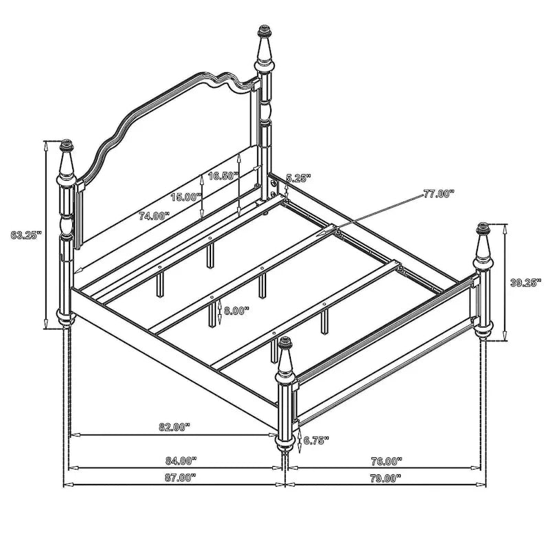 Meon King Poster Bed, Carved Headboard, Dark Oak Brown Wood