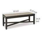 Trekk Dining Bench, X-Stretcher and Nailhead Trim, Black Wood, 50 Inch