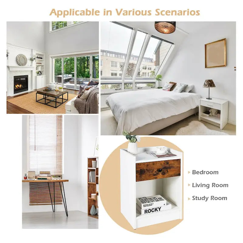 Gymax Set of 2 Nightstand with Drawer Cabinet End Side Table Raised - 17 x 16 x 42 (L x W x H)