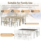 7 Piece Wooden Furniture Set, Extendable Kitchen Table Set with Leaf and 2 Drawers, 6 Upholstered Dining Chairs