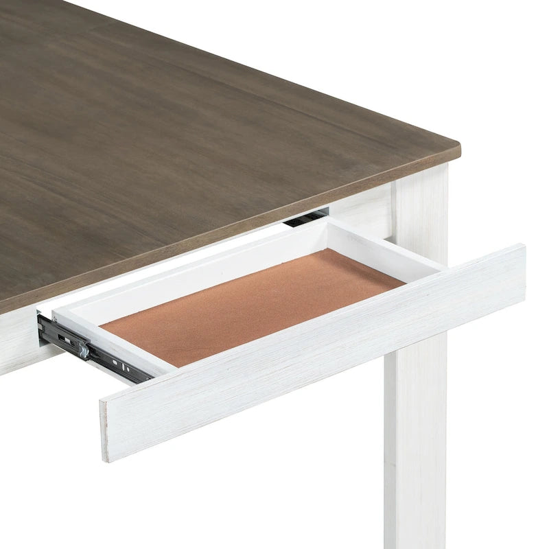 7 Piece Wooden Furniture Set, Extendable Kitchen Table Set with Leaf and 2 Drawers, 6 Upholstered Dining Chairs