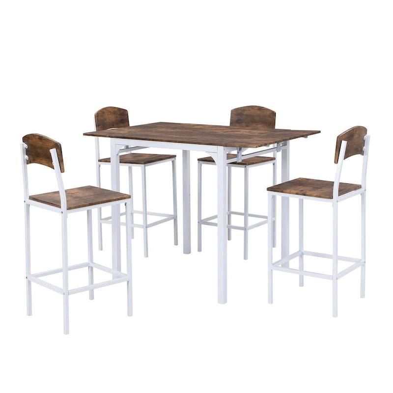 Counter Height Dining Table Set, 5-Piece Drop Leaf Dining Table Set with Drop Leaf Table and 4 High Dining Chairs