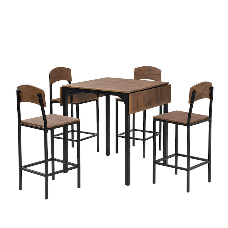 Counter Height Dining Table Set, 5-Piece Drop Leaf Dining Table Set with Drop Leaf Table and 4 High Dining Chairs