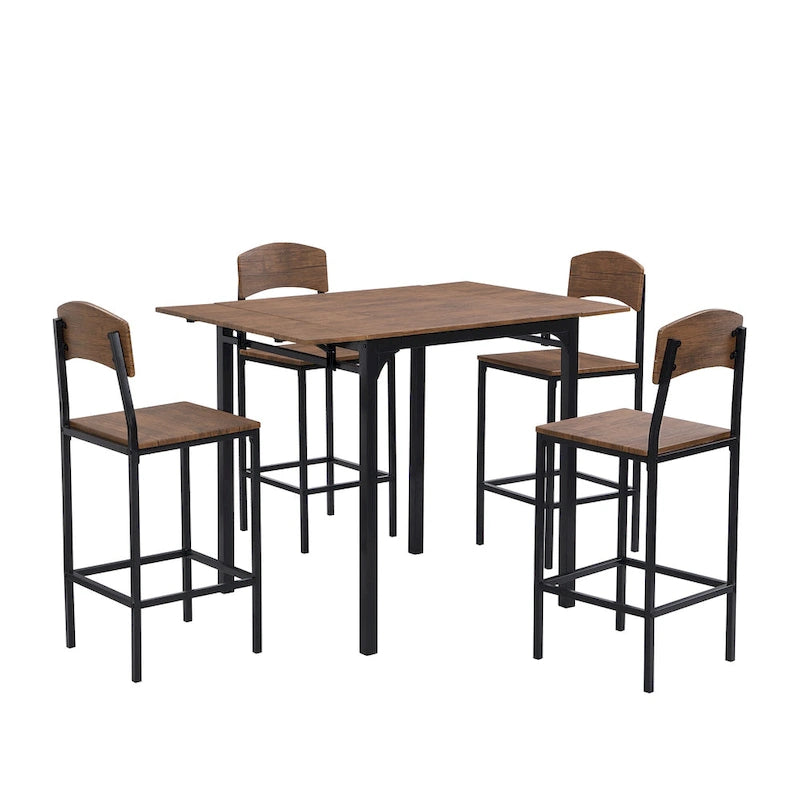 Counter Height Dining Table Set, 5-Piece Drop Leaf Dining Table Set with Drop Leaf Table and 4 High Dining Chairs