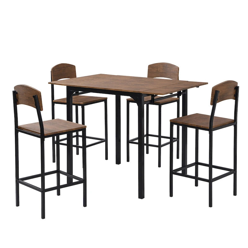 Counter Height Dining Table Set, 5-Piece Drop Leaf Dining Table Set with Drop Leaf Table and 4 High Dining Chairs