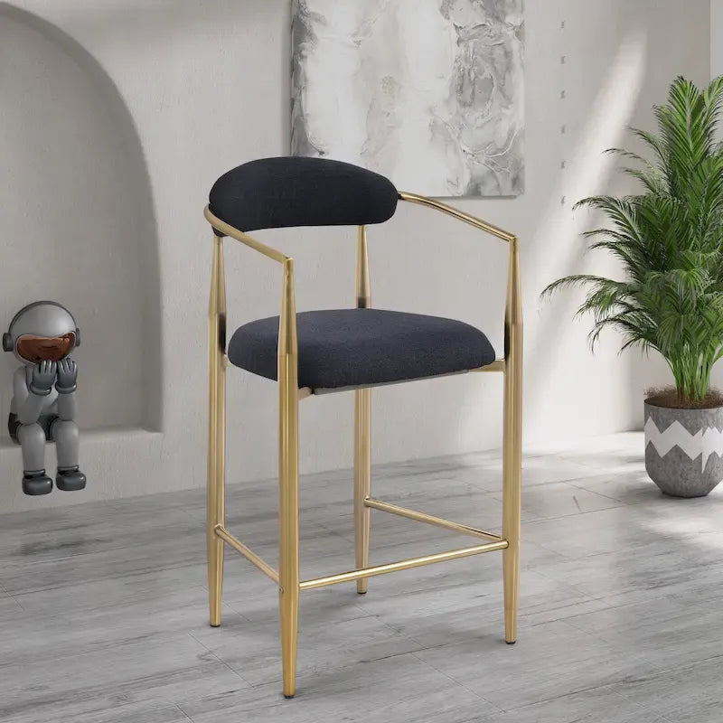 Bar Stools Set of 2, Counter Height Chairs with Upholstered Back, Kitchen Island Chairs with Arm and Metal Legs