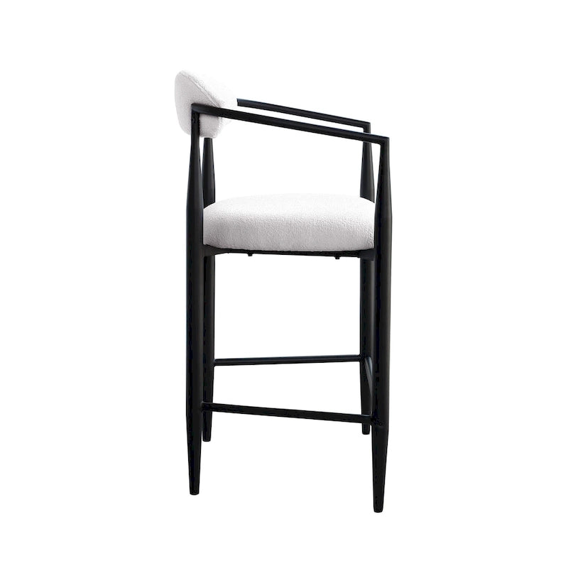 Bar Stools Set of 2, Counter Height Chairs with Upholstered Back, Kitchen Island Chairs with Arm and Metal Legs